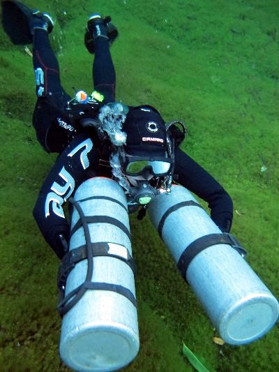 Diver in sidemount training